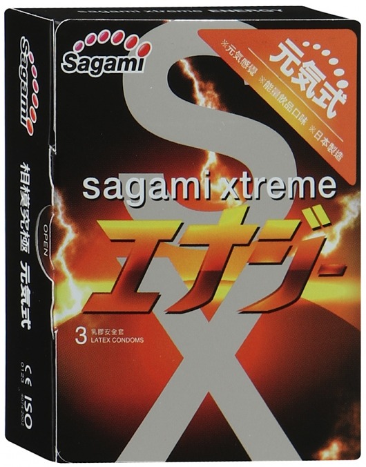 Презервативы Sagami Xtreme ENERGY с ароматом энергетика - 3 шт. - Sagami - купить с доставкой в Смоленске