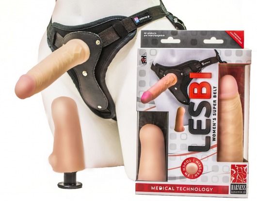 Телесный страпон Harness LESBI с вагинальной пробкой - 16,5 см. - LOVETOY (А-Полимер) - купить с доставкой в Смоленске