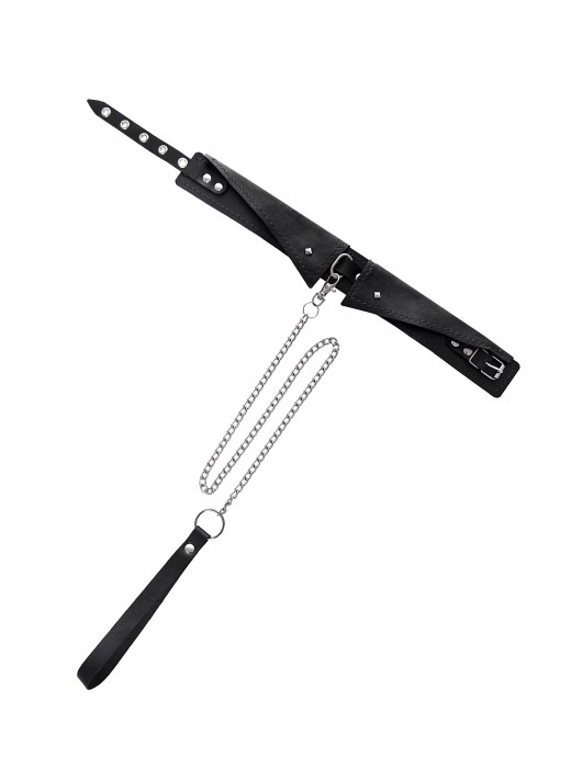 Черный кожаный ошейник-воротник с поводком - Pecado - купить с доставкой в Смоленске