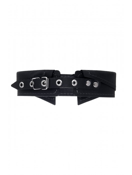 Черный кожаный ошейник-воротник с поводком - Pecado - купить с доставкой в Смоленске