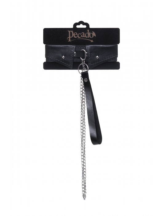 Черный кожаный ошейник-воротник с поводком - Pecado - купить с доставкой в Смоленске