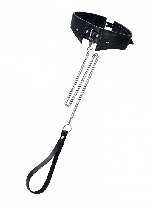 Черный кожаный ошейник-воротник с поводком - Pecado - купить с доставкой в Смоленске