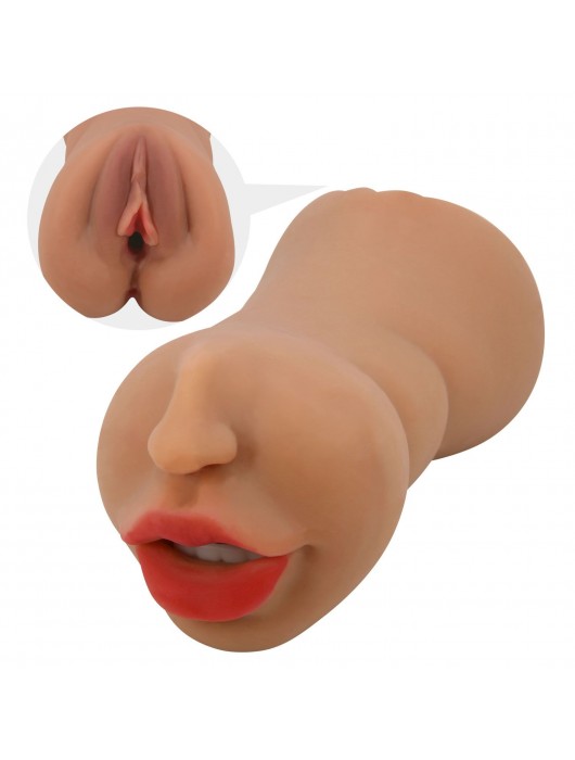 Темно-бежевый двусторонний мастурбатор Zoey - ротик и вагина - Baile - в Смоленске купить с доставкой
