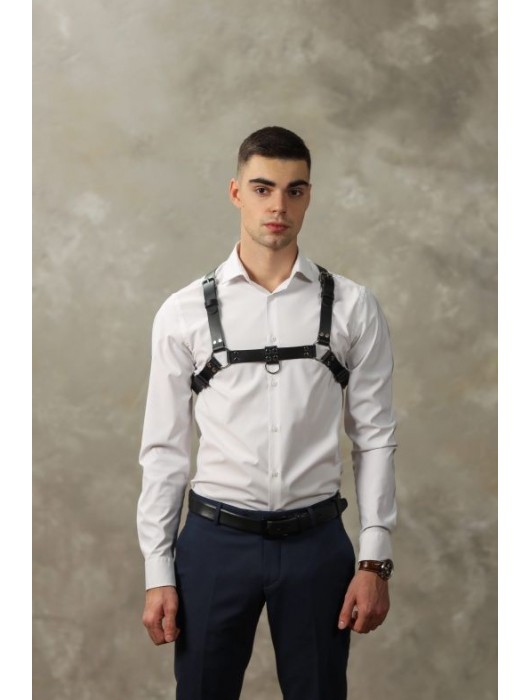 Черная мужская кожаная портупея №4 - БДСМ Арсенал - купить с доставкой в Смоленске