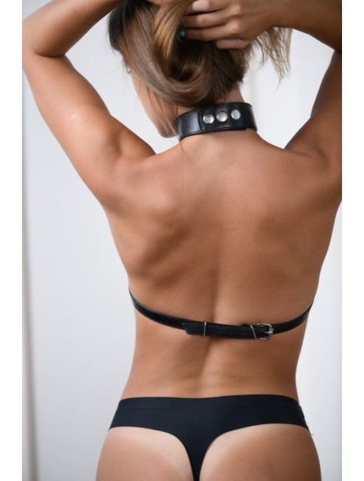 Черная кожаная сбруя с ошейником plus size из нежной кожи - БДСМ Арсенал - купить с доставкой в Смоленске