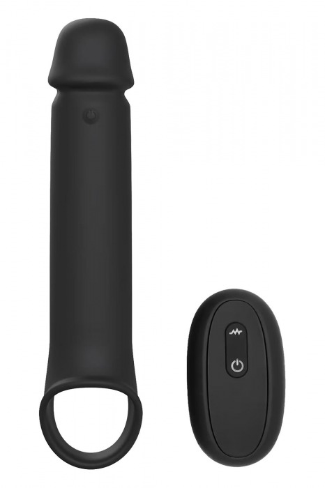 Черная насадка-удлинитель с вибрацией Vibrating Extender With Remote - Dream Toys - в Смоленске купить с доставкой