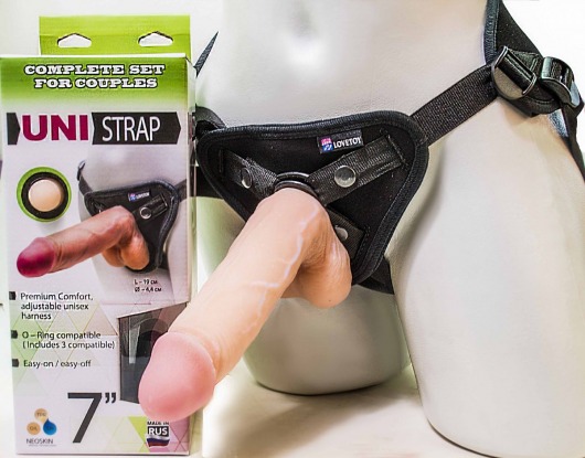 Страпон-унисекс с двумя насадками UNI strap 7  Harness - 19 и 16 см. - LOVETOY (А-Полимер) - купить с доставкой в Смоленске
