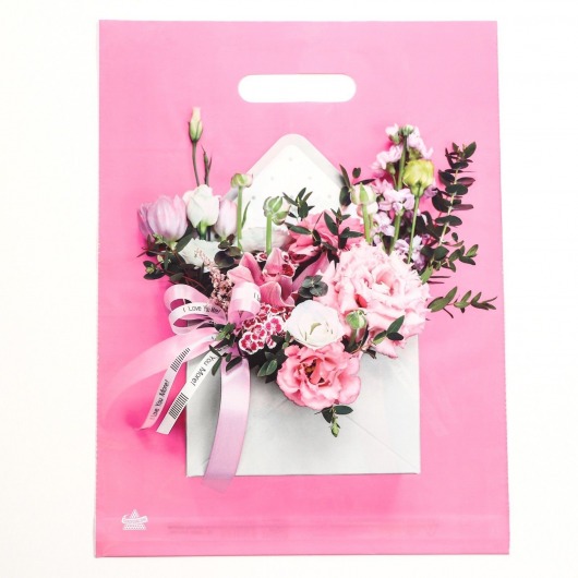 Розовый пакет с цветочным принтом и вырубной ручкой (40х31 см) - Сима-Ленд - купить с доставкой в Смоленске