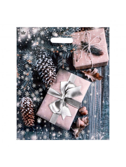 Новогодний пакет с принтом в виде подарков и вырубной ручкой (45х38 см) - Сима-Ленд - купить с доставкой в Смоленске