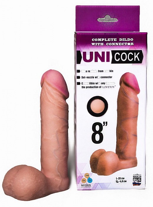Фаллическая насадка для страпона UNICOCK 8  - 20 см. - LOVETOY (А-Полимер) - купить с доставкой в Смоленске
