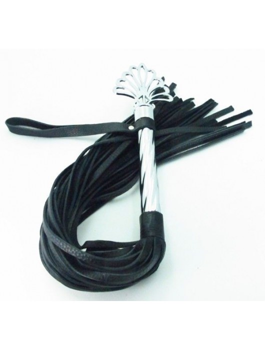 Длинная плеть с рукоятью цвета  никель  - 66 см. - БДСМ Арсенал - купить с доставкой в Смоленске