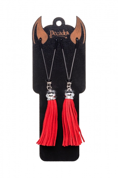 Зажимы на соски «Вилки» с красными кисточками из замши - Pecado - купить с доставкой в Смоленске