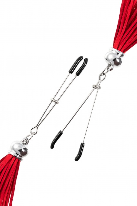 Зажимы на соски «Вилки» с красными кисточками из замши - Pecado - купить с доставкой в Смоленске