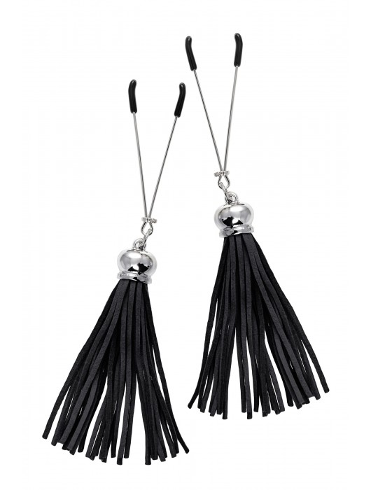 Зажимы на соски «Вилки» с черными кисточками из замши - Pecado - купить с доставкой в Смоленске