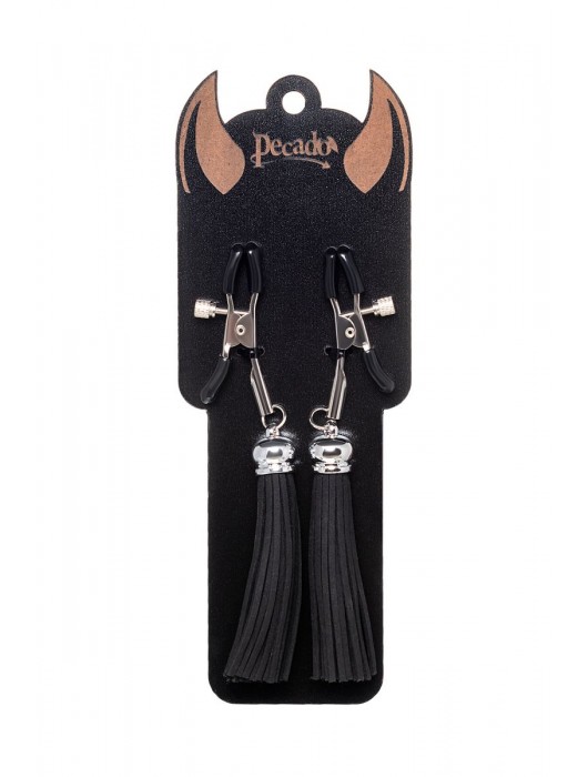 Зажимы на соски «Прищепки» с черными кисточками из замши - Pecado - купить с доставкой в Смоленске