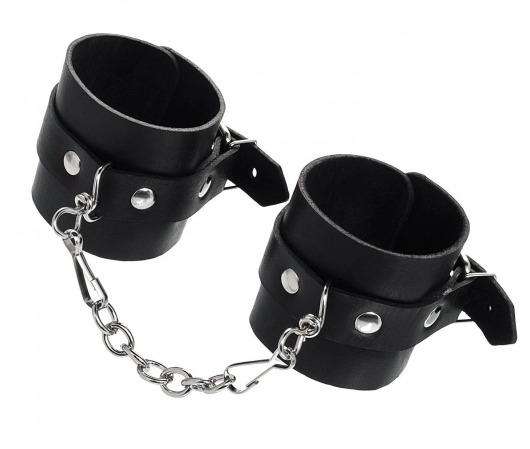 Черные однослойные наручники из натуральной кожи с цепочкой - Pecado - купить с доставкой в Смоленске