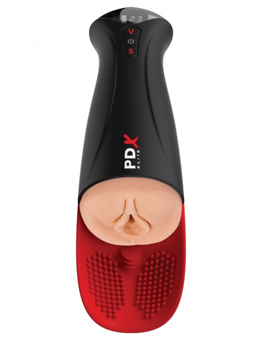 Телесный мастурбатор-вагина в черной колбе с вибрацией Fuck-O-Matic Pro XL - Pipedream - в Смоленске купить с доставкой