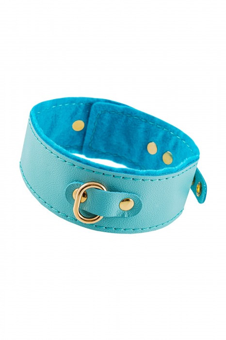 Голубой двуслойный кожаный ошейник с подкладкой из фетра - Pecado - купить с доставкой в Смоленске