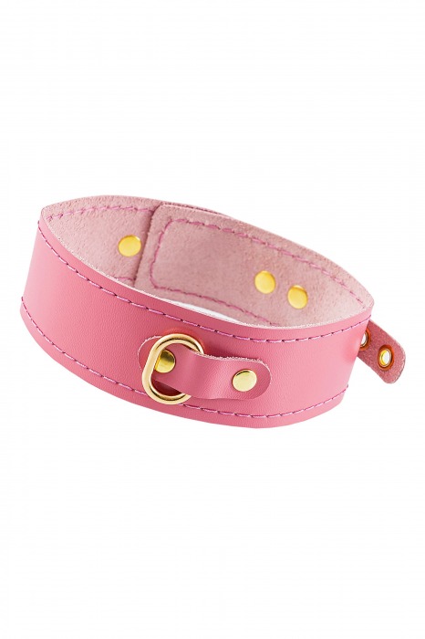 Розовый кожаный однослойный ошейник с прошивкой - Pecado - купить с доставкой в Смоленске