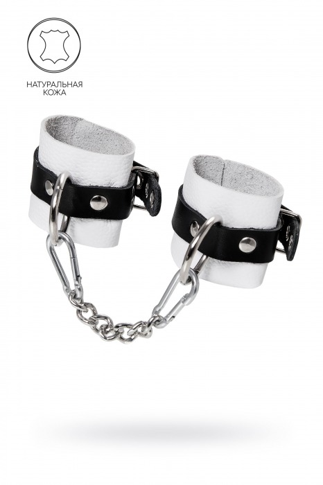 Бело-черные кожаные наручники с одним ремешком с люверсами - Pecado - купить с доставкой в Смоленске