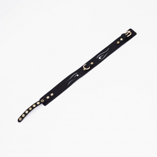 Черный кожаный ошейник с золотистой фурнитурой - Crazy Handmade - купить с доставкой в Смоленске