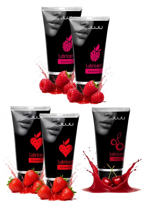 Набор из 5 съедобных лубрикантов JUJU (клубника х 2, малина х 2, вишня) - JuJu - купить с доставкой в Смоленске