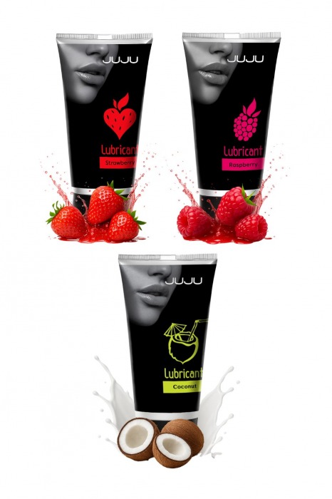 Набор из 3 съедобных лубрикантов JUJU (клубника, малина, кокос) - JuJu - купить с доставкой в Смоленске