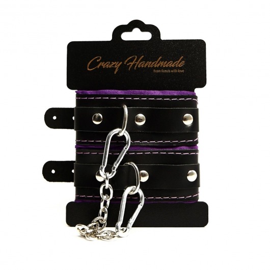 Черно-фиолетовые скругленные наручники с мягкой подкладкой - Crazy Handmade - купить с доставкой в Смоленске