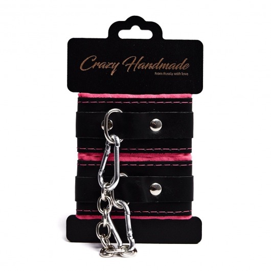 Черно-розовые скругленные наручники с мягкой подкладкой - Crazy Handmade - купить с доставкой в Смоленске