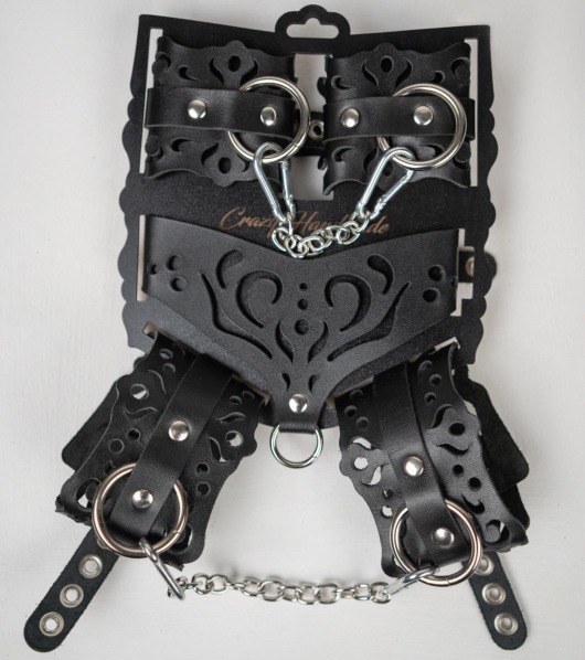 Черный ажурный кожаный набор фиксаций - Crazy Handmade - купить с доставкой в Смоленске