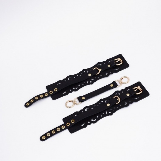 Черный кожаные оковы с узорами и золотистой фурнитурой - Crazy Handmade - купить с доставкой в Смоленске