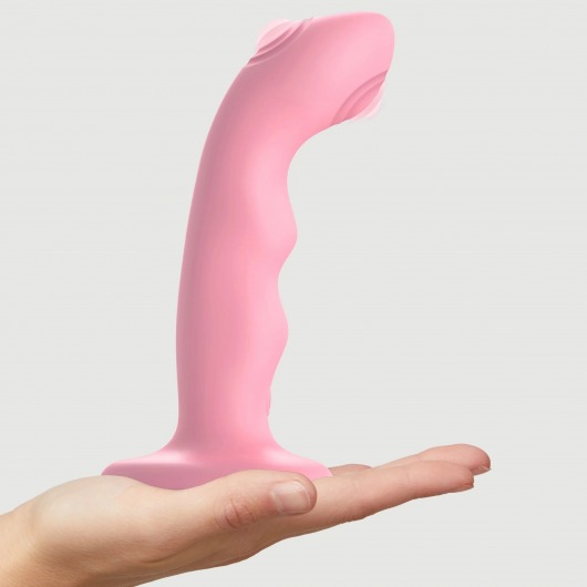 Розовая насадка-стимулятор Strap-On-Me Tapping Dildo Wave - Strap-on-me - купить с доставкой в Смоленске
