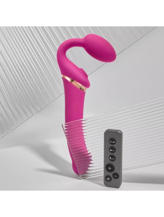 Ярко-розовый безремневой страпон Multi Orgasm Bendable Strap-On size XL с клиторальной стимуляцией - Strap-on-me - купить с доставкой в Смоленске