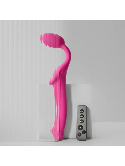 Ярко-розовый безремневой страпон Strap-on-me Vibrating Bendable Strap-On size XL - Strap-on-me - купить с доставкой в Смоленске