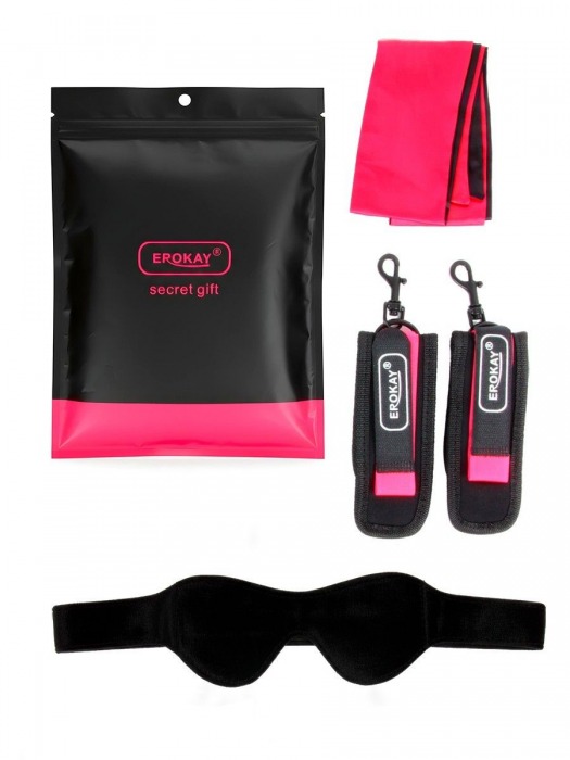 Черно-розовый эротический набор: маска, наручники и повязка - Erokay - купить с доставкой в Смоленске