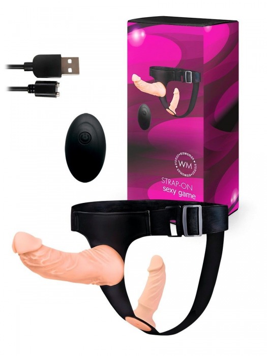 Женский страпон с 2 насадками, вибрацией и пультом ДУ - Erowoman-Eroman - купить с доставкой в Смоленске