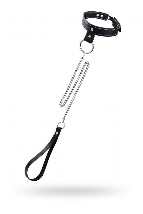 Черный узкий однослойный ошейник с серебристым поводком-цепочкой - Pecado - купить с доставкой в Смоленске
