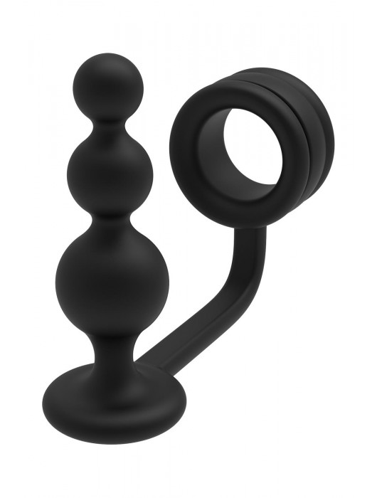 Черное эрекционное кольцо с анальной елочкой Cockring With Beaded Anal Plug - Dream Toys - в Смоленске купить с доставкой