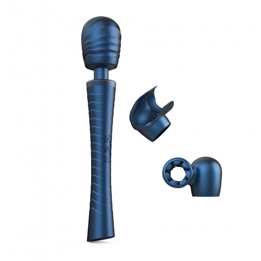 Синий вибромассажёр с насадками Man.wand Edgy - Manwan - в Смоленске купить с доставкой
