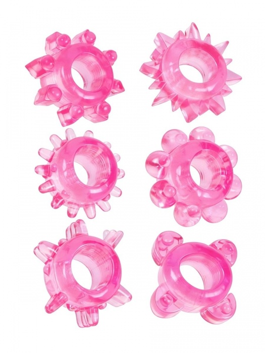 Набор из 6 розовых эрекционных колец с различным рельефом - Erowoman-Eroman - в Смоленске купить с доставкой