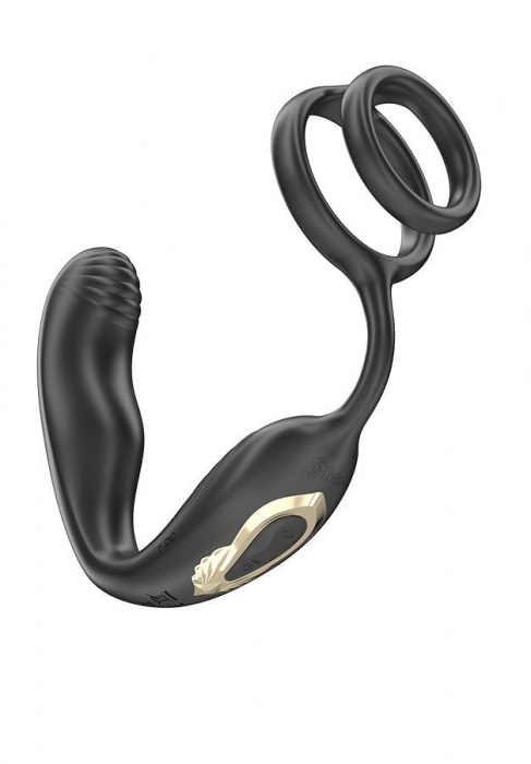 Черная анальная пробка с вращением и эрекционными кольцами - Ibiza - в Смоленске купить с доставкой