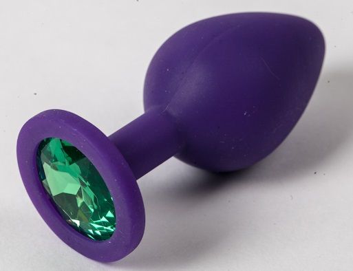 Фиолетовая силиконовая пробка с зеленым кристаллом - 9,5 см. - 4sexdreaM - купить с доставкой в Смоленске