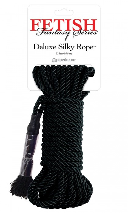 Черная веревка для фиксации Deluxe Silky Rope - 9,75 м. - Pipedream - купить с доставкой в Смоленске