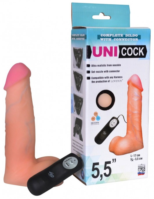 Фаллическая насадка Харнесс UNICOCK 5,5  с вибрацией - 17 см. - LOVETOY (А-Полимер) - купить с доставкой в Смоленске