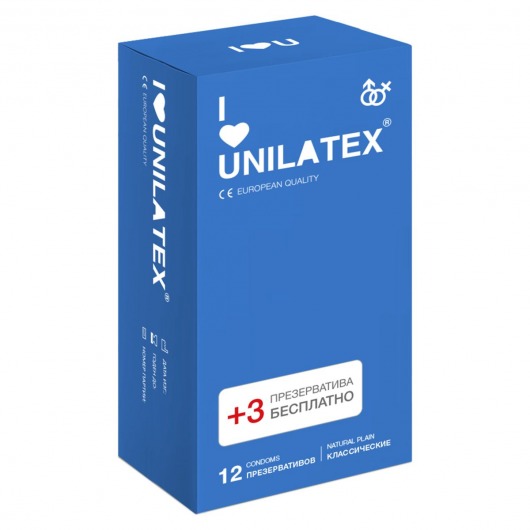 Классические презервативы Unilatex Natural Plain - 12 шт. + 3 шт. в подарок - Unilatex - купить с доставкой в Смоленске