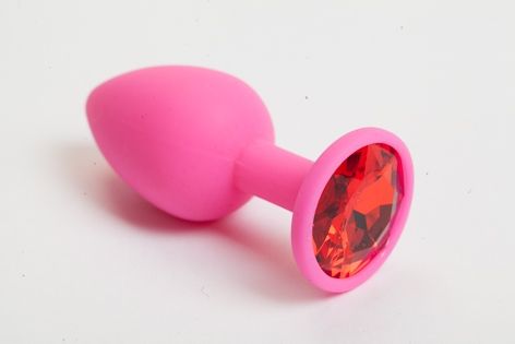 Розовая анальная пробка с красным кристаллом - 9,5 см. - 4sexdreaM - купить с доставкой в Смоленске
