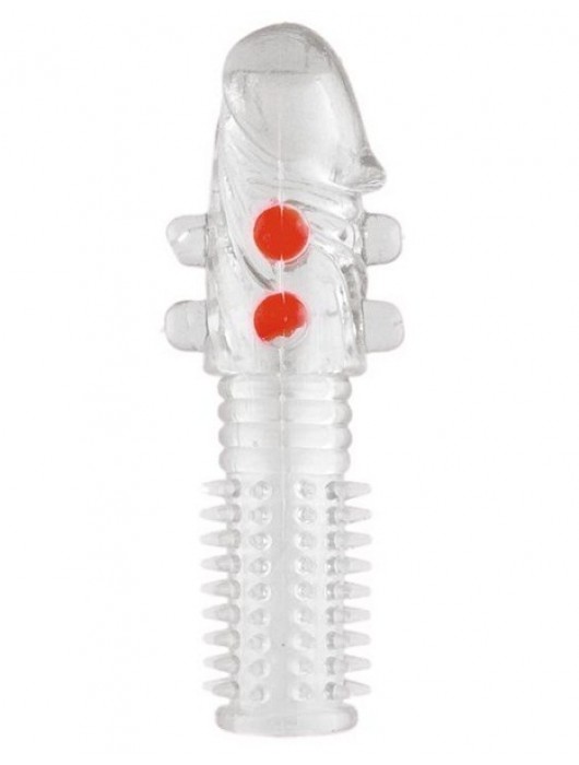 Гелевая прозрачная насадка с шариками и шипами - 14 см. - Toyfa Basic - в Смоленске купить с доставкой