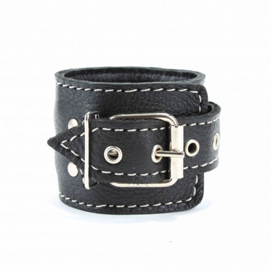 Чёрные кожаные оковы с крупной строчкой - БДСМ Арсенал - купить с доставкой в Смоленске