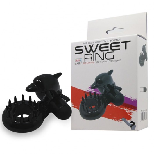 Чёрное эрекционное виброкольцо Sweet Ring с дельфинчиком - Baile - в Смоленске купить с доставкой