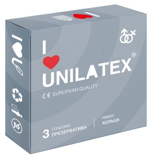 Презервативы с рёбрами Unilatex Ribbed - 3 шт. - Unilatex - купить с доставкой в Смоленске